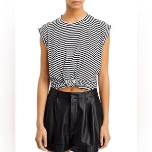 Frame Rolled Sleeve Knotted Waist Striped Tee Shirt Large